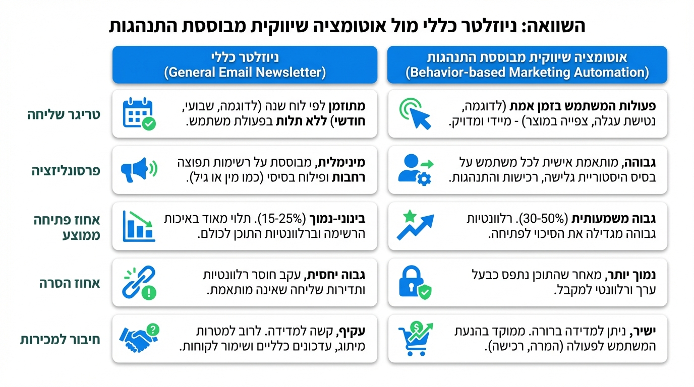 השוואה בין דיוור כללי לאוטומציה מבוססת התנהגות