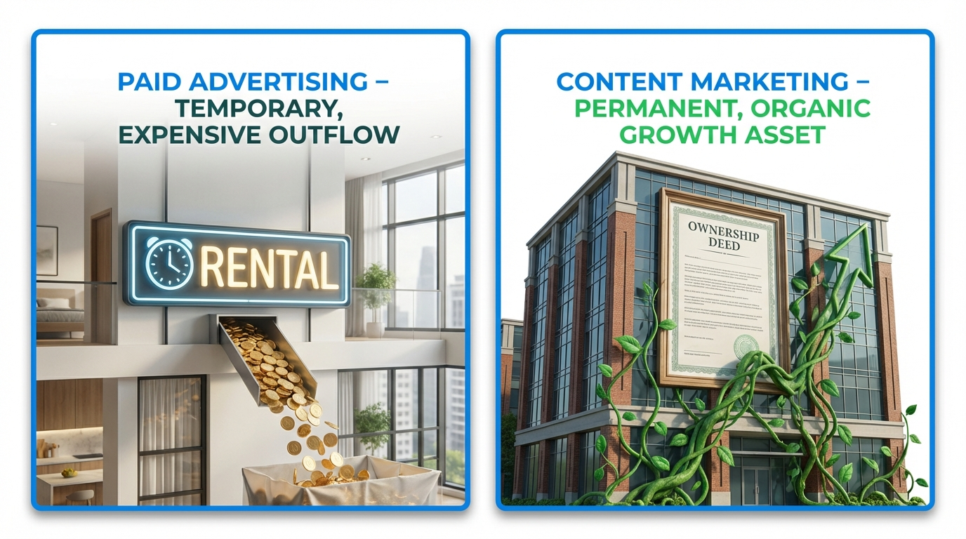 שיווק תוכן מול פרסום ממומן - שכירות לעומת בעלות על נכס דיגיטלי
