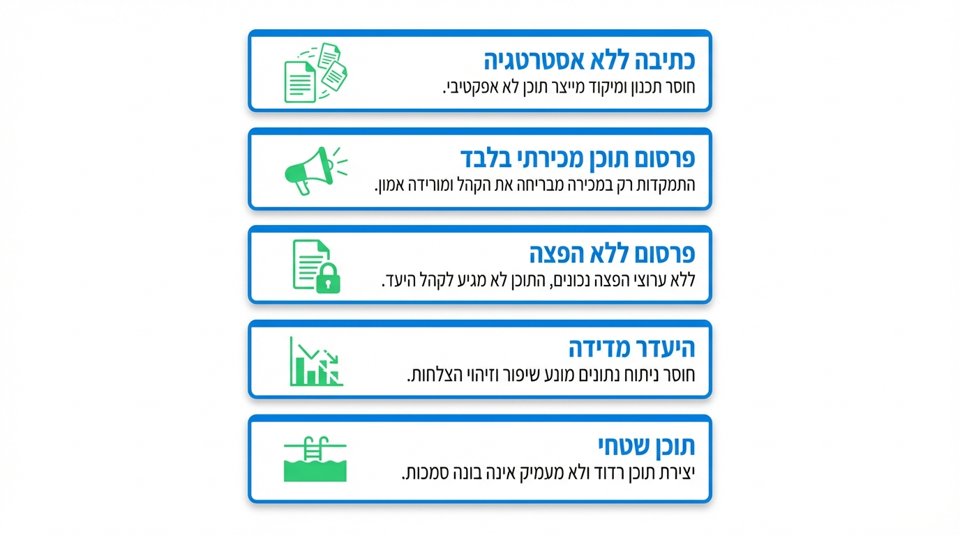 חמש טעויות נפוצות בשיווק תוכן שעולות לעסקים ביוקר
