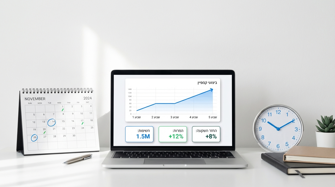 ציר זמן תוצאות בקמפיין גוגל אדס - מתקופת לימוד ועד ייצוב ביצועים