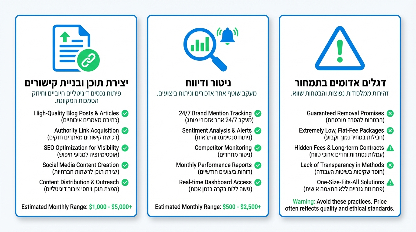 כמה עולה ניהול מוניטין באינטרנט - מרכיבי העלות