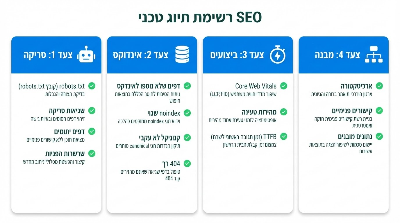 ביקורת טכנית SEO - צ'ק ליסט מעשי
