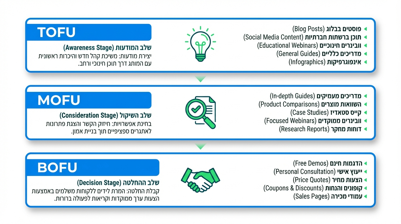 משפך התוכן - TOFU MOFU BOFU מתרגמים תיאוריה לפרקטיקה בשיווק תוכן
