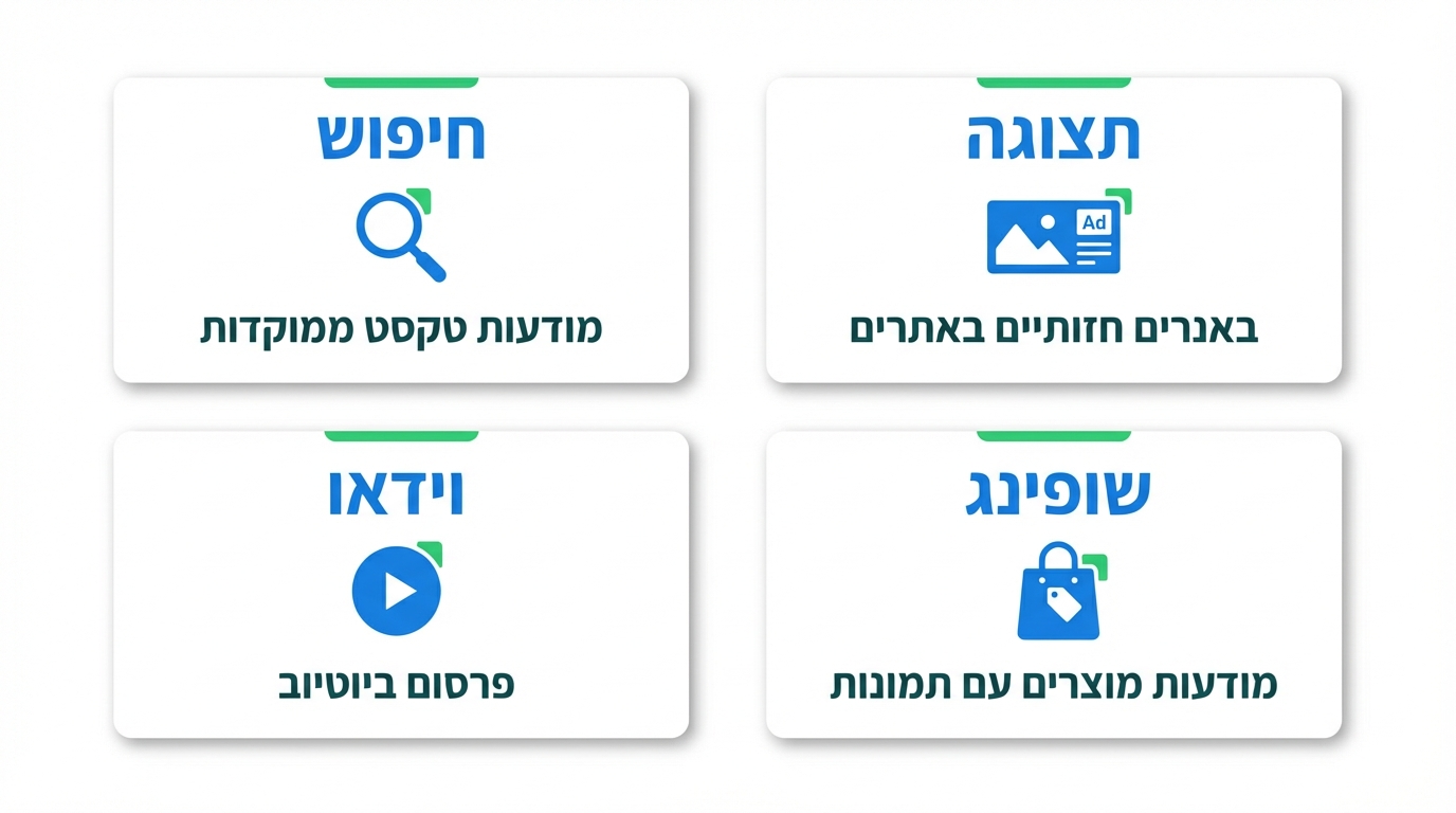 סוגי קמפיינים בגוגל אדס - חיפוש, תצוגה, וידאו ושופינג