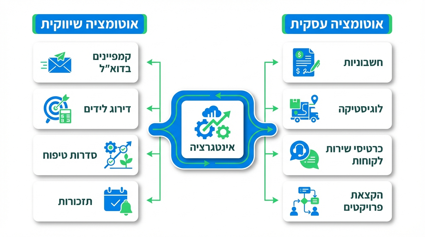 ההבדל בין אוטומציה שיווקית לאוטומציה עסקית - תרשים השוואה