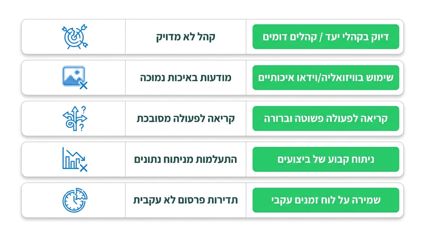 טעויות נפוצות בפרסום באינסטגרם וטבלת תיקון מהירה