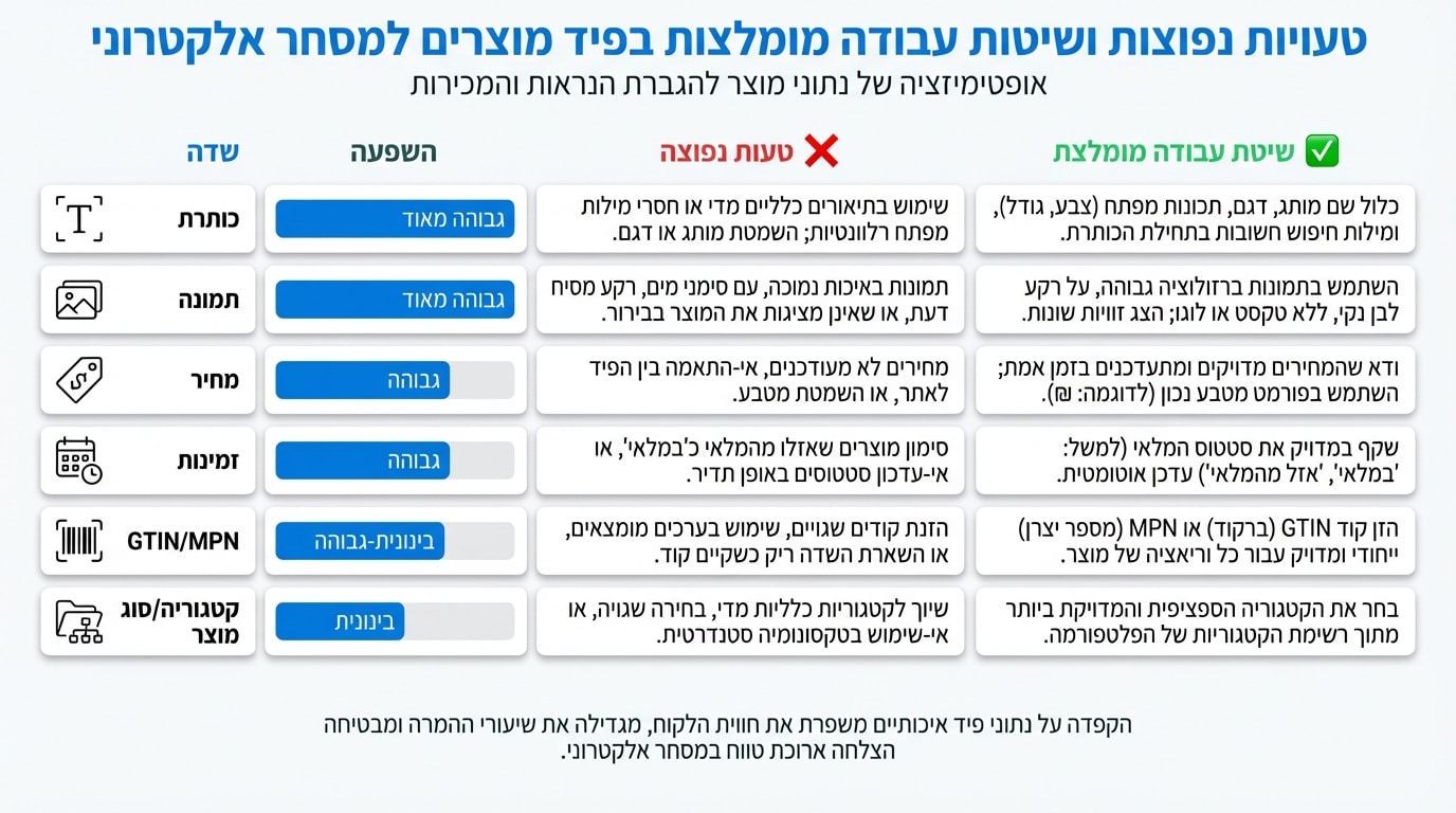 טעויות נפוצות בבניית פיד מוצרים שפוגעות בחשיפה ובמכירות