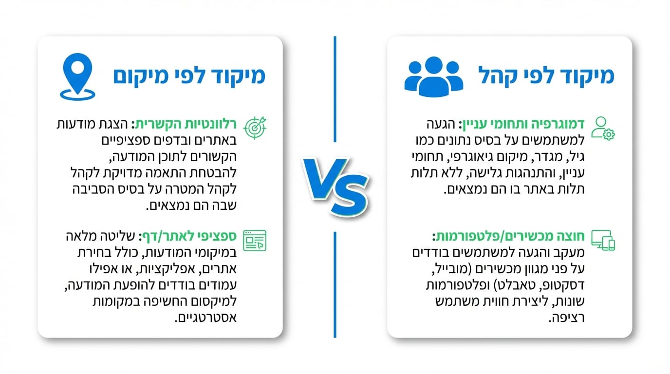 השוואה בין טירגוט לפי מיקומים לטירגוט לפי קהלים בקמפיין רשת המדיה