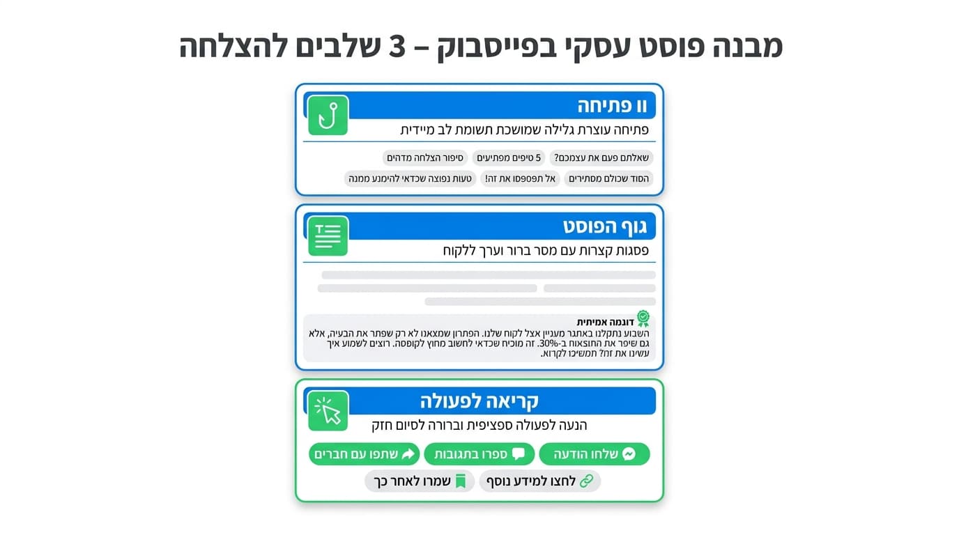 כתיבת פוסט לפייסבוק עסקי שמייצר תגובות והודעות