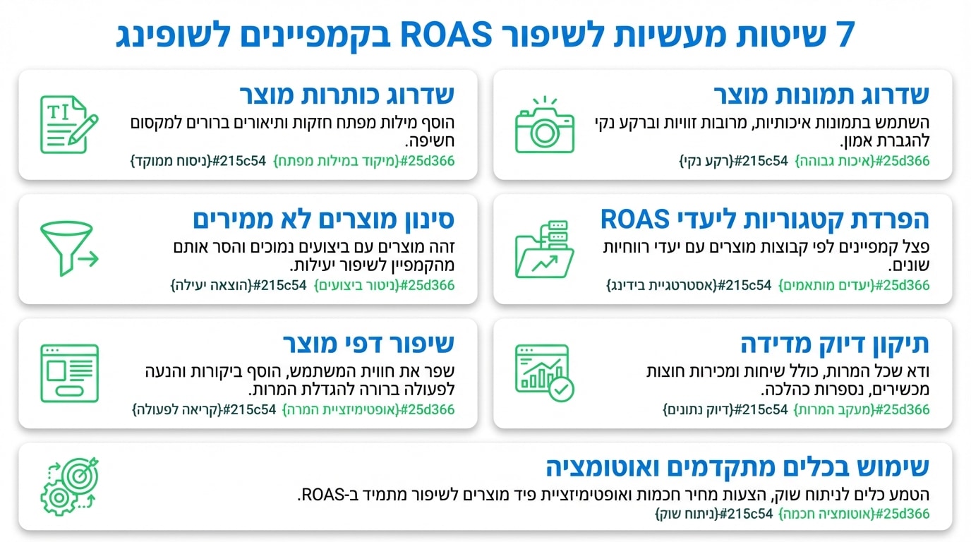 שבע דרכים לשפר ROAS בקמפיין שופינג בלי להעלות מחירים