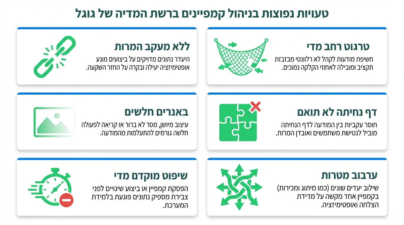 טעויות נפוצות בניהול קמפיין רשת המדיה גוגל