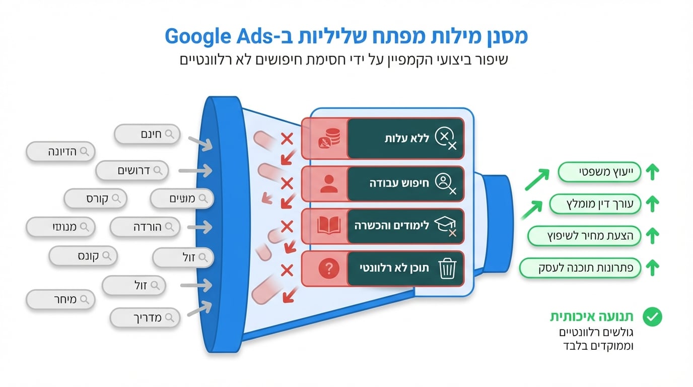 מילות מפתח שליליות ודוח מונחי חיפוש לחיסכון בתקציב גוגל